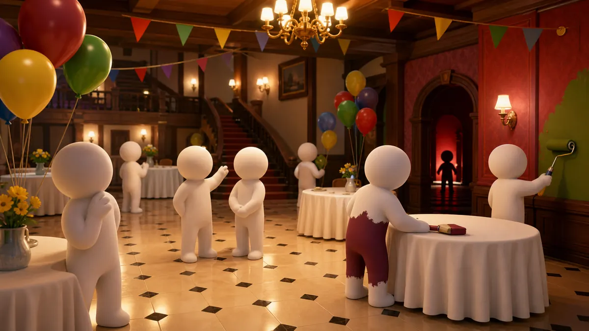 Small group of white hiders preparing in a friend room